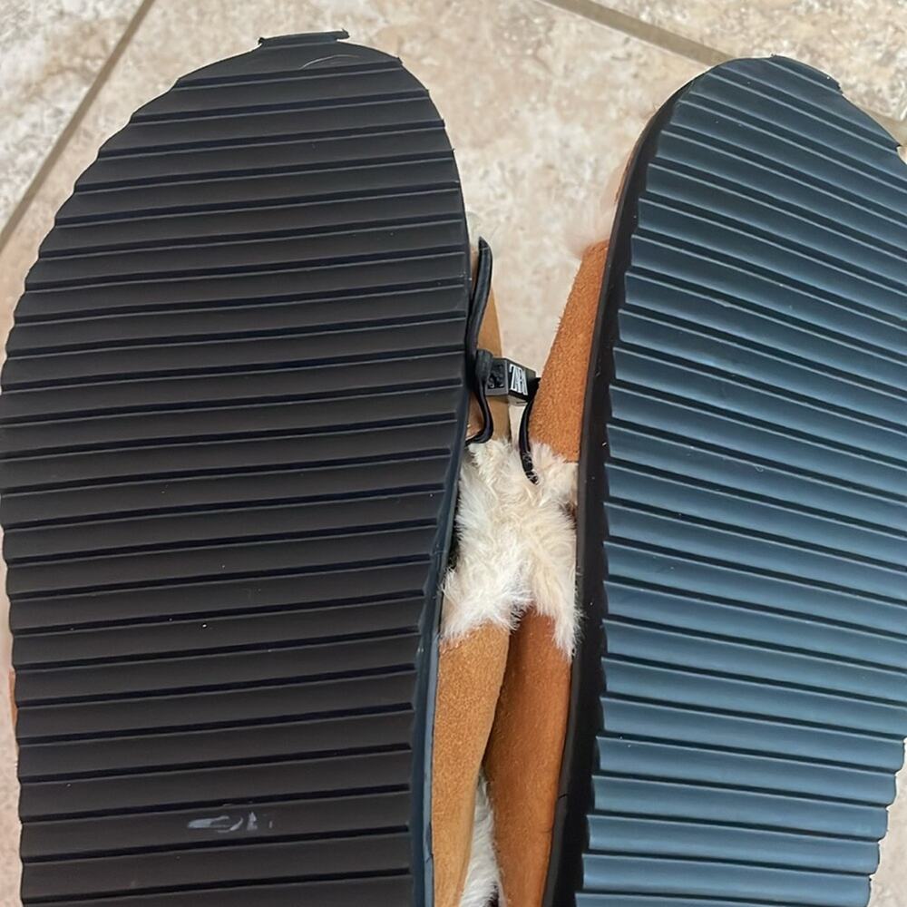 ZARA Faux Fur Lined Leather Slide Sandals - Picture 9 of 16